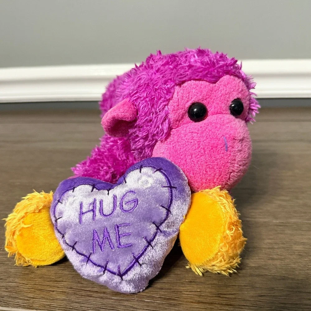 Pink Purple‎ Monkey Plush Stuffed Animal Hug Me Heart Valentines Toy 12 Inch